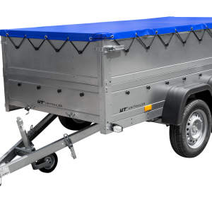 Garden Trailer 264/2 KIPP – Remorque double essieu avec bâche bleue, ridelles supplémentaires et roue jockey
