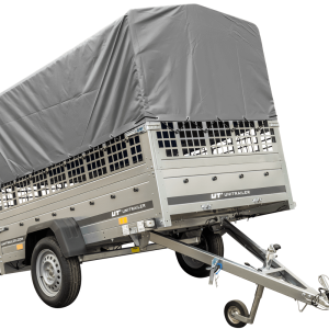 Grande remorque 230x125 Garden Trailer 230 KIPP avec bâche haute grise et ridelles grillagées
