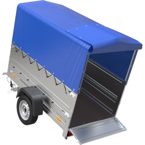 Remorque Garden Trailer 200 KIPP avec roue jockey, rehausses, arceau H-800 et bâche bleue