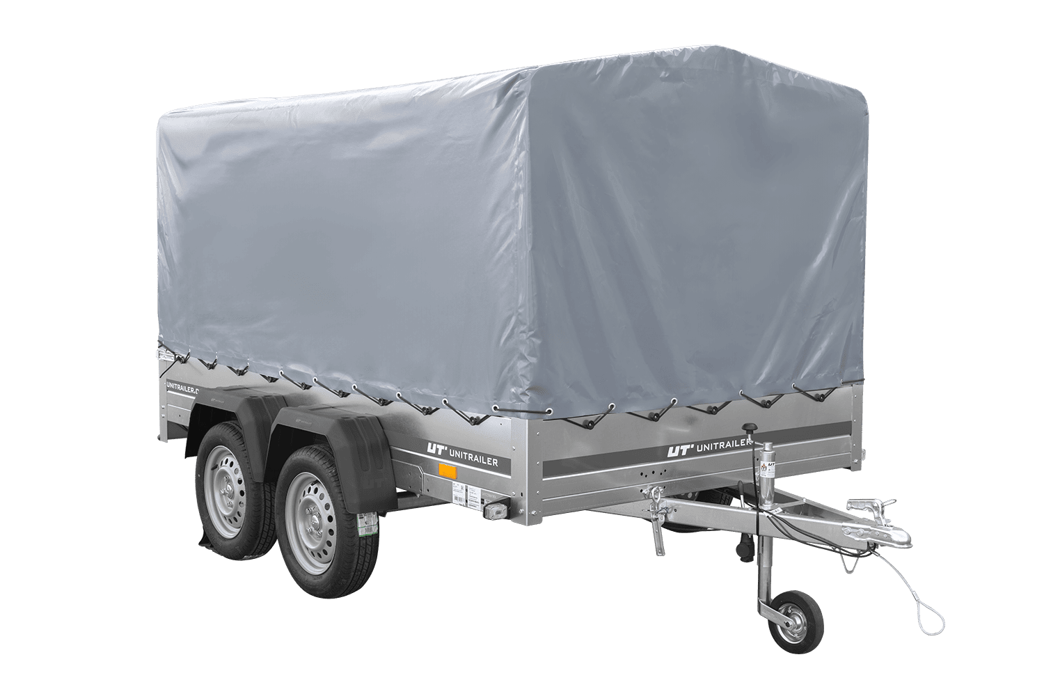 Remorque double essieux 264x150 UNITRAILER GARDEN 265/2 KIPP avec châssis H-1100 et bâche grise – Image 5