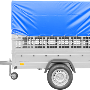 Remorque neuve Garden Trailer 201 KIPP 500 kg (200x125 cm) avec bâche haute bleue, arceau et ridelles grillagées